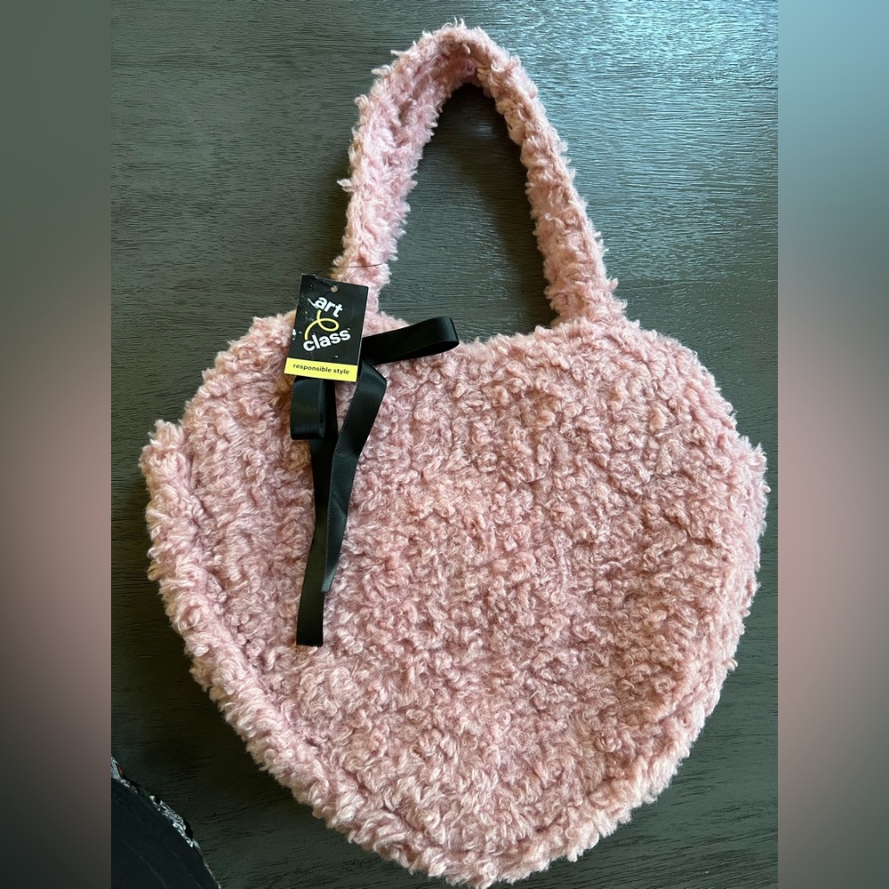 Art Class Pink Fuzzy Heart-Shaped Bag